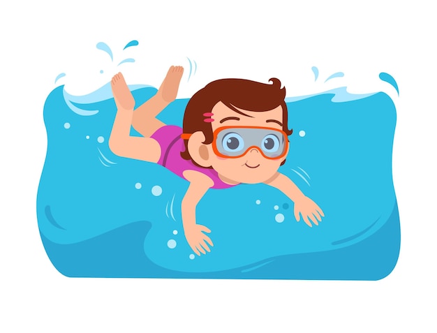 Милая маленькая девочка плавает под водой на летних каникулах