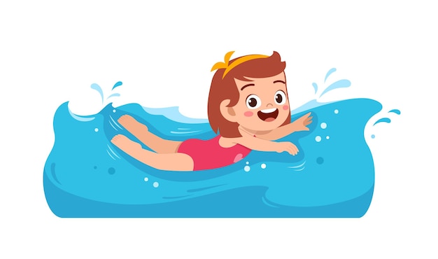 Cute little kid girl swim under water on summer holiday