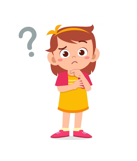 Cute little kid girl think with question mark