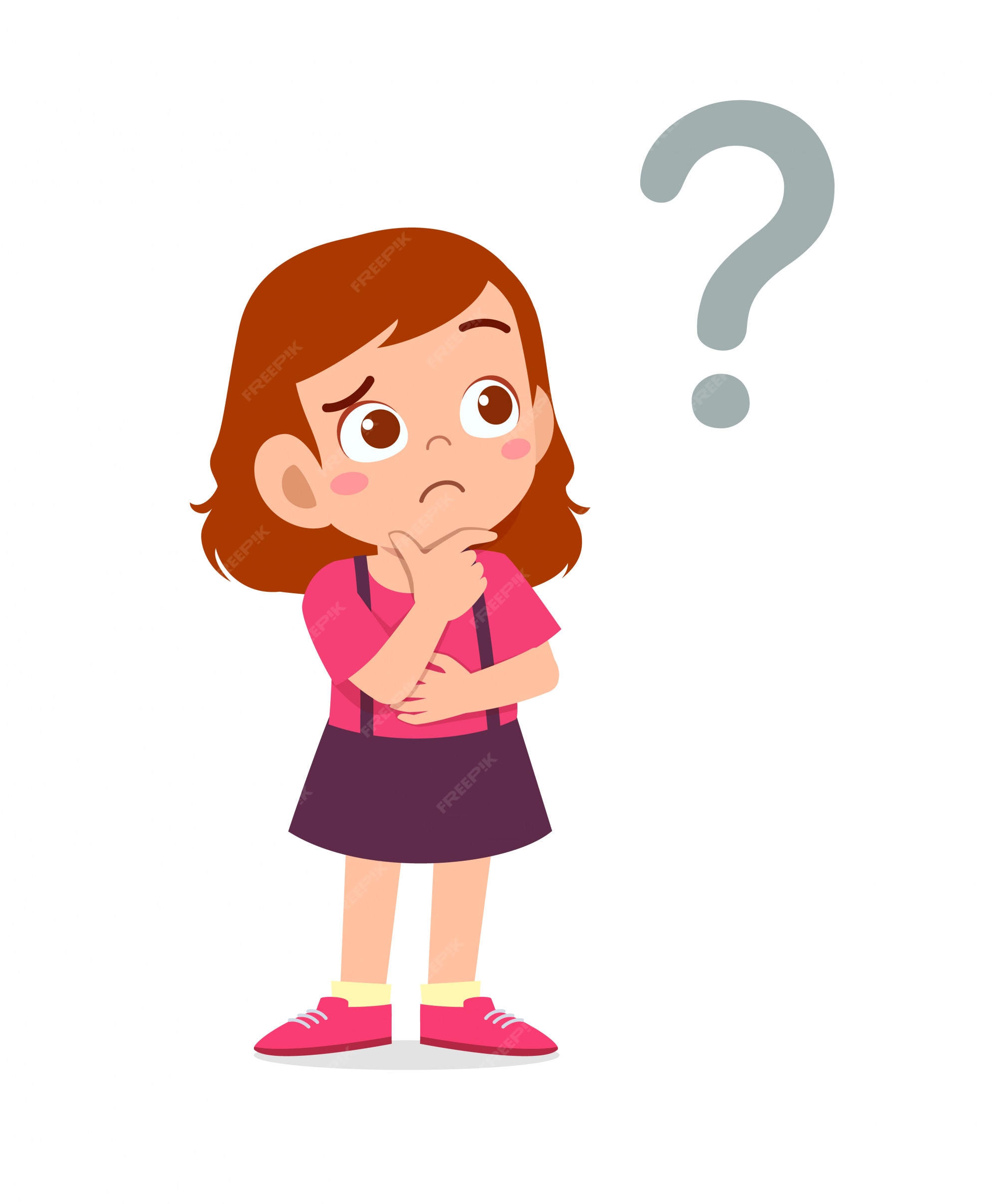 Premium Vector | Cute little kid girl think with question mark Premium Vector | Cute little kid girl think with question mark