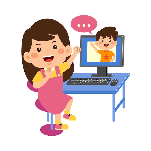 cute little kid girl use computer