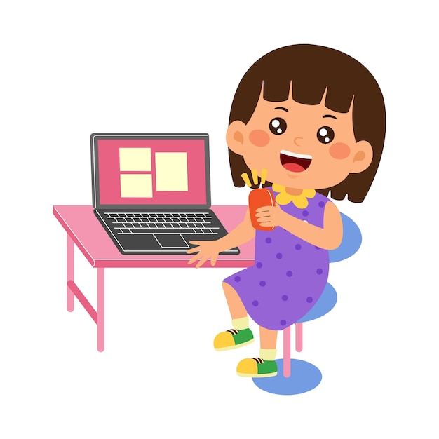 cute little kid girl use laptop