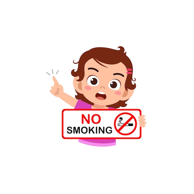 Vector cute little kid holding board about smoking