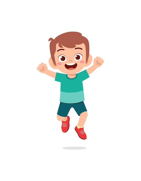 Vector cute little kid jump and feel happy