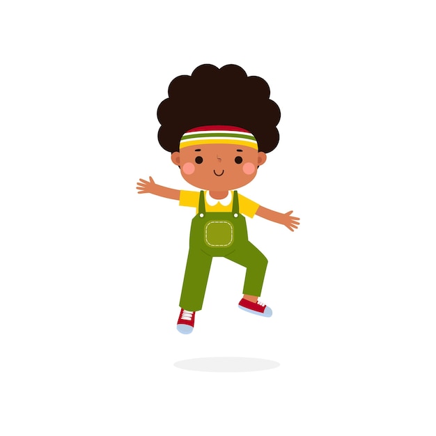 귀여운 작은 아이 점프와 춤 플랫 스타일 행복한 어린이 활동 어린이 놀이 템플릿