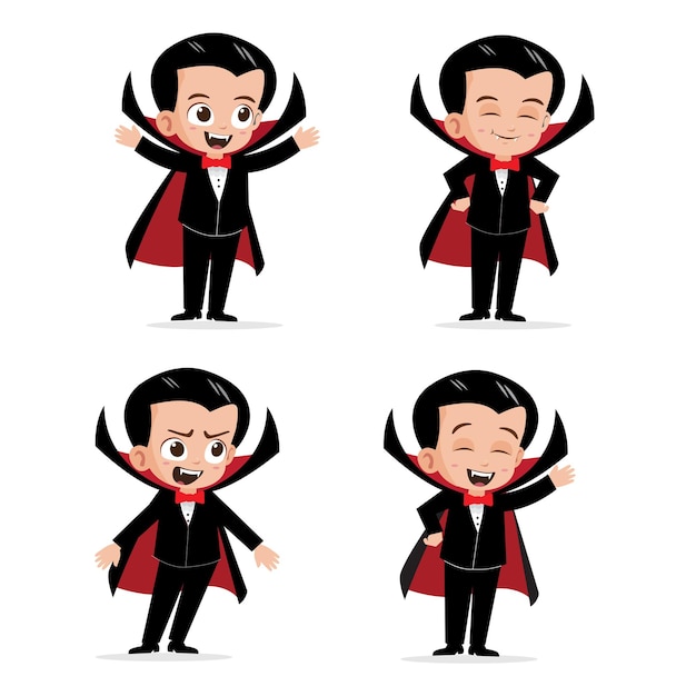 Cute little kid vampire character set vector illustration