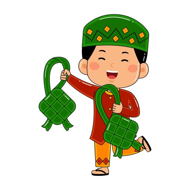 Vector cute little kids boy muslim in ramadan activity