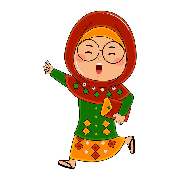 Vector cute little kids girl muslim in ramadan activity