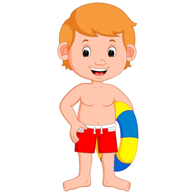 Vector cute little kids with inflatable circle cartoon