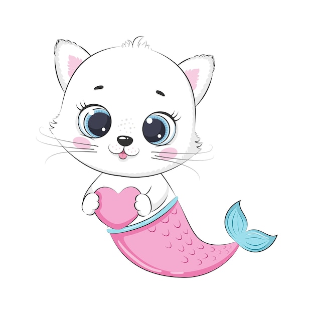 Cute little kitten and mermaid. Siren.