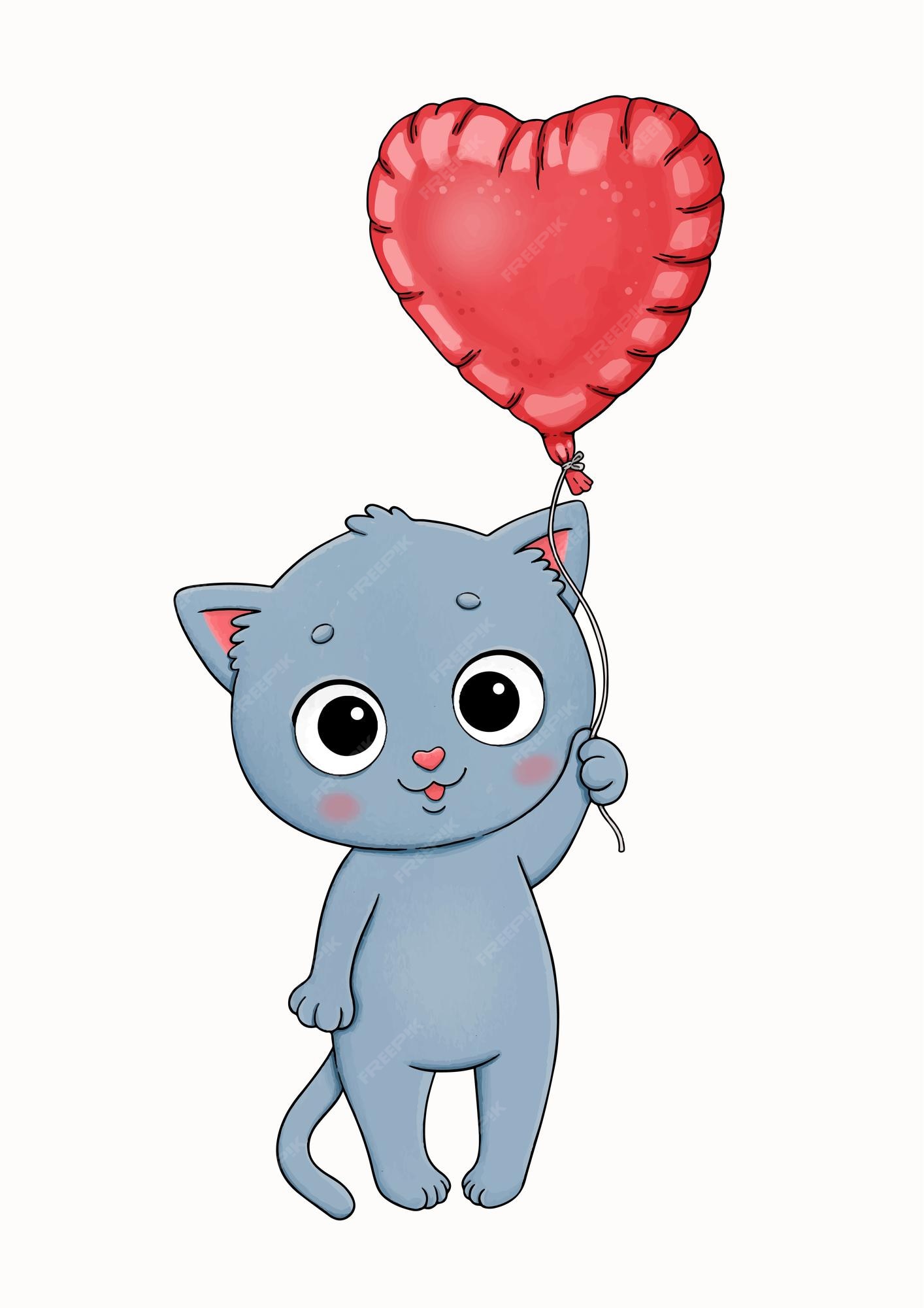 Premium Vector | Cute little kitten with big red balloon Premium Vector | Cute little kitten with big red balloon