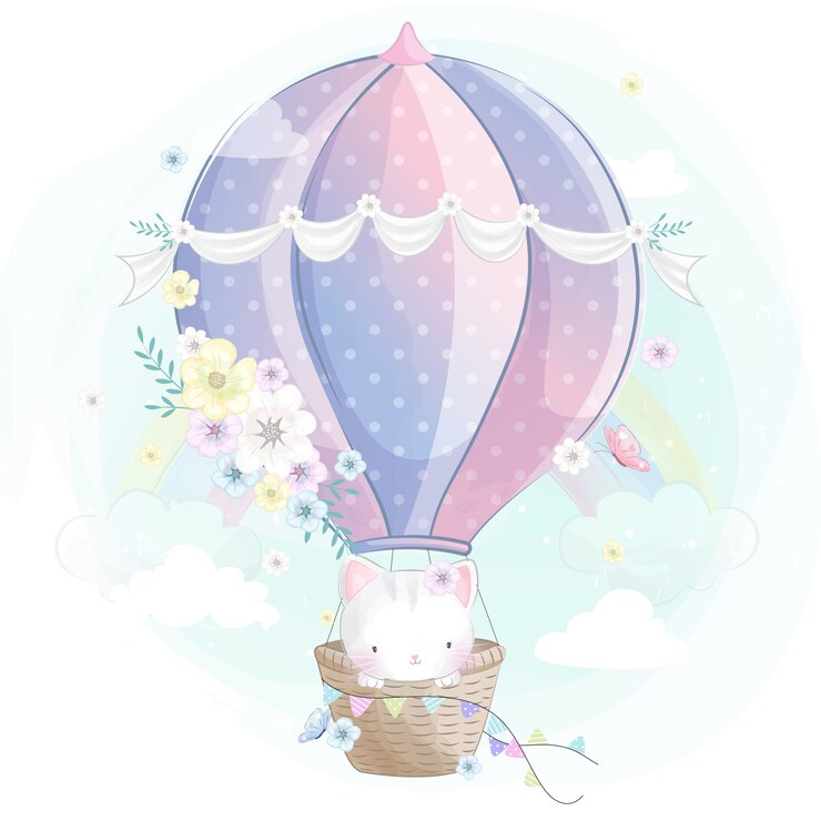 Cute little kitty in the air balloon