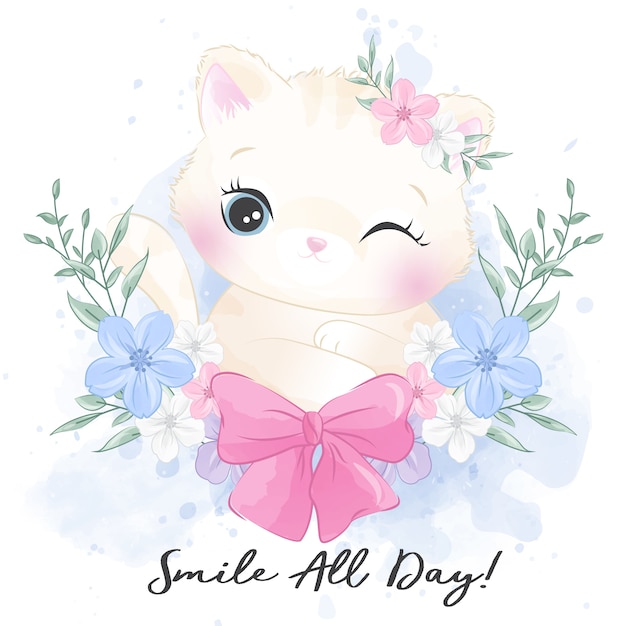 Cute little kitty with floral portrait