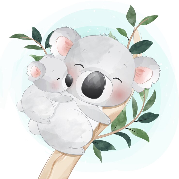 Cute little koala bear mother and baby