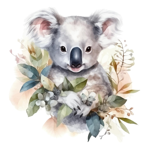 Cute little koala cartoon in watercolor style