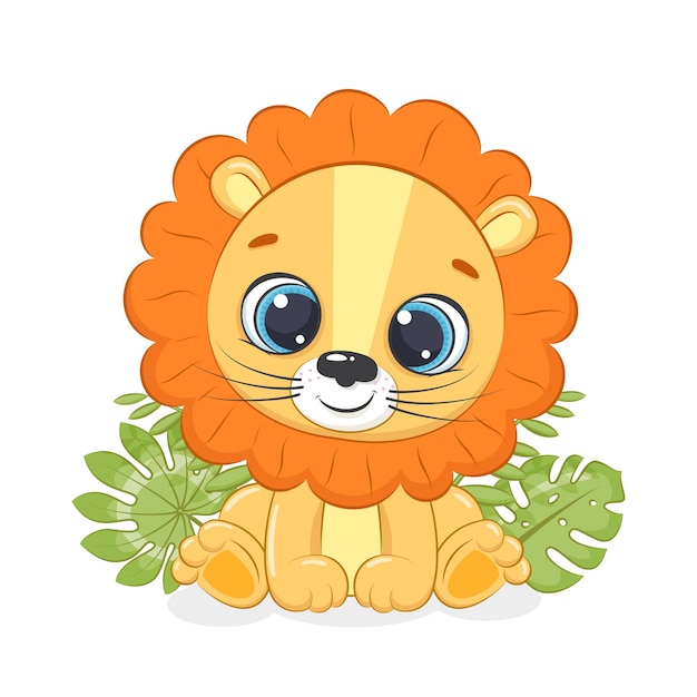 Cute little lion Cartoon isolated on white
