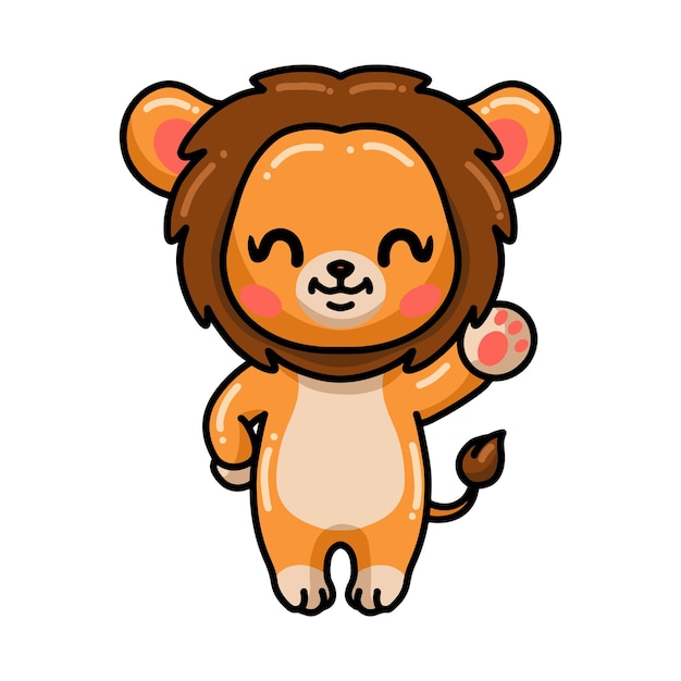 Cute little lion cartoon waving hand