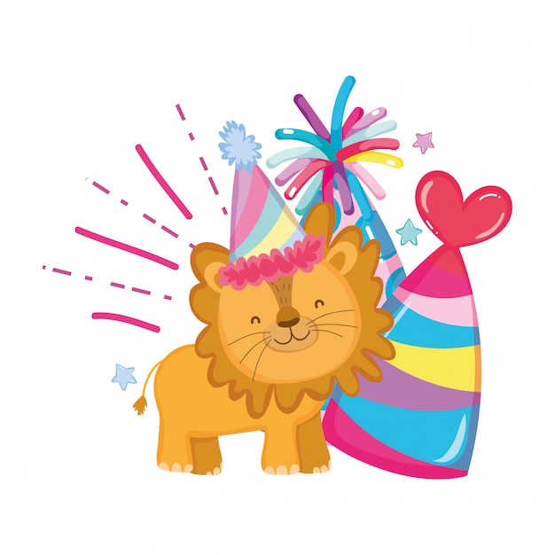 Cute and little lion with party hat