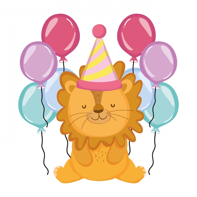 Cute and little lion with party hat