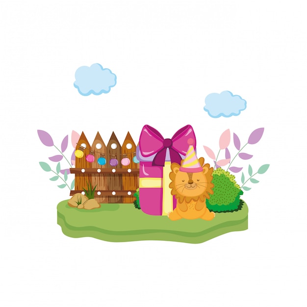 Vector cute and little lion with party hat