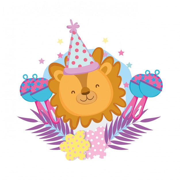 Cute and little lion with party hat