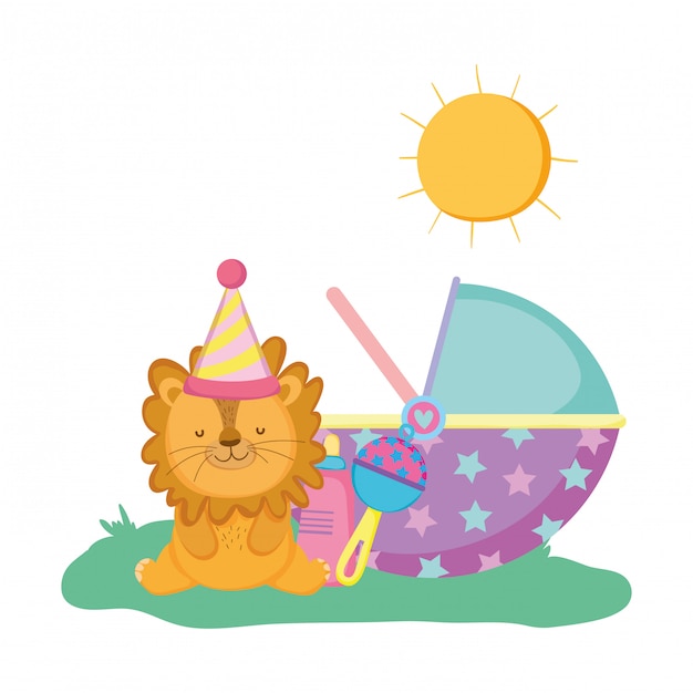 Cute and little lion with party hat