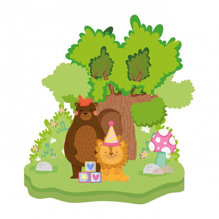 Vector cute and little lion with party hat