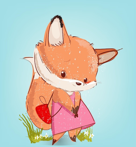 cute little lovely lady fox with pink dress