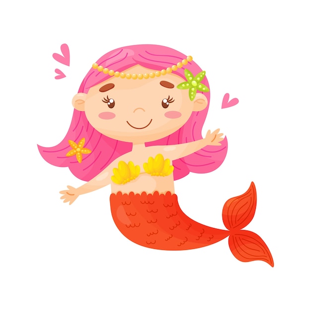 Vector cute little mermaid cartoon illustration