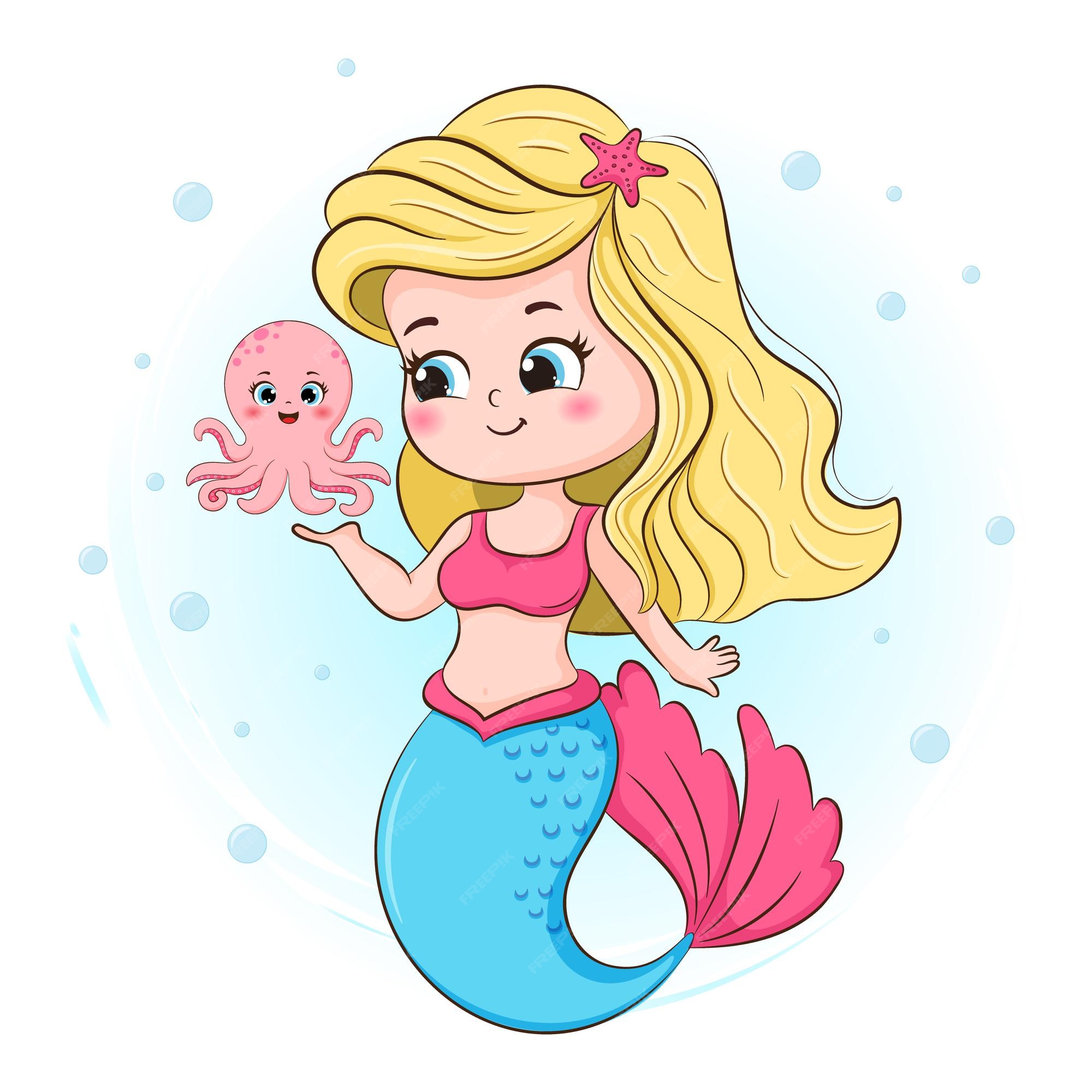 Premium Vector | Cute little mermaid and octopus illustration Premium Vector | Cute little mermaid and octopus illustration