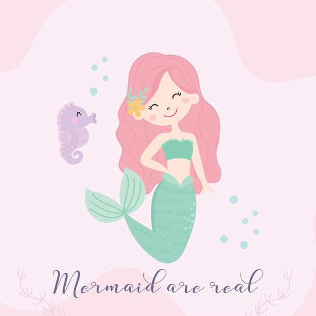 Vector cute little mermaid