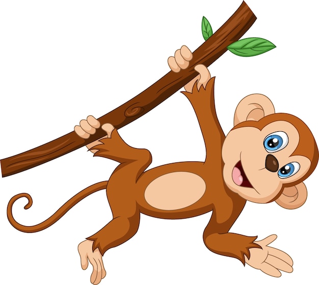 Cute little monkey cartoon on tree branch