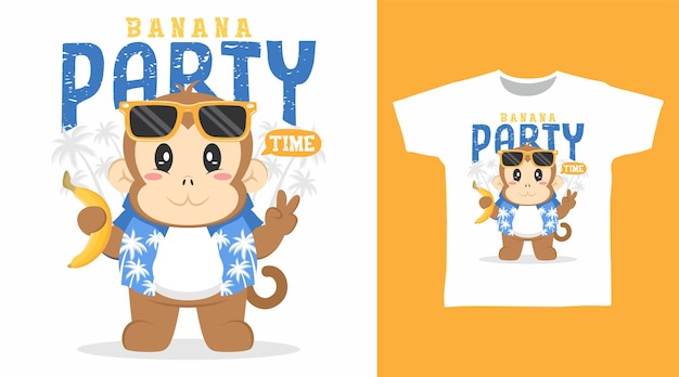 かわいい小さな猿の漫画のTシャツのアートデザイン