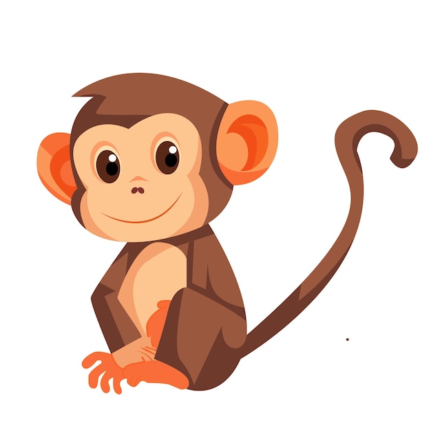 Cute little monkey cartoon on white background forest animal watercolor illustration