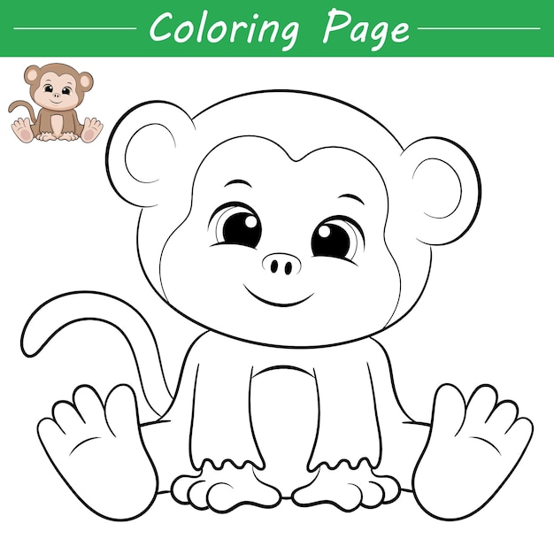 Cute little monkey coloring page illustration