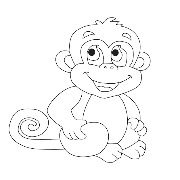 Carino piccola scimmia pagina da colorare per bambini contorno animale libro da colorare cartone animato illustrazione vettoriale
