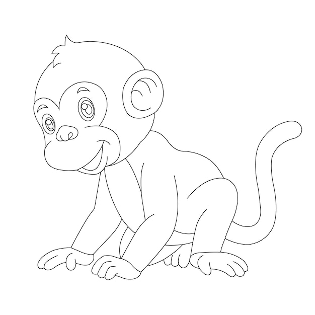 Симпатичная маленькая обезьянка наброски страницы раскраски для детей животных книжка-раскраска мультфильм векторные иллюстрации
