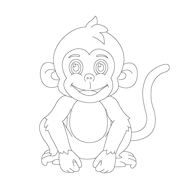 Vector cute little monkey outline coloring page for kids animal coloring book cartoon vector illustration
