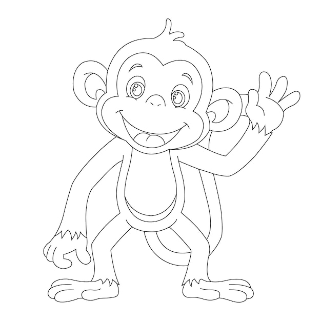 Cute little monkey outline coloring page for kids animal coloring book cartoon vector illustration