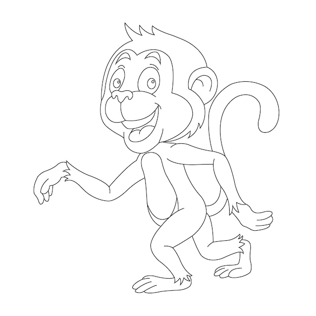Pagina da colorare del profilo della piccola scimmia sveglia per l'illustrazione di vettore del fumetto del libro da colorare degli animali dei bambini