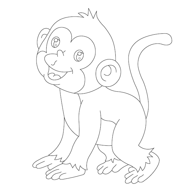Vector cute little monkey outline coloring page for kids animal coloring book cartoon vector illustration