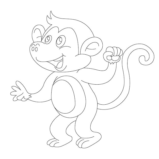 Cute little monkey outline coloring page for kids animal coloring book cartoon vector illustration