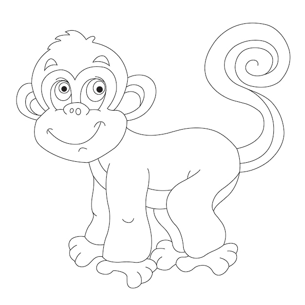 Cute little monkey outline coloring page for kids animal coloring book cartoon vector illustration