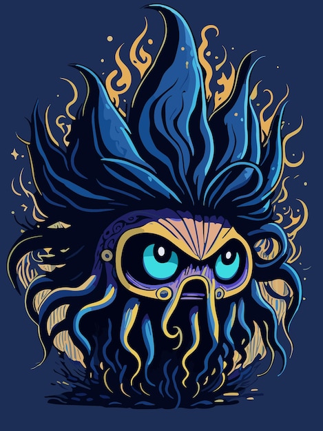 a cute little monster with worm hair artwork illustration in chibi artstyle