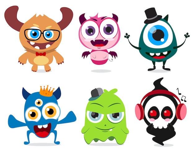 Cute little monsters set vector characters Cute monster  creatures with funny and crazy faces