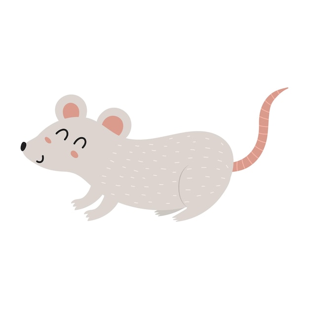 Cute little mouse in cartoon style. rat character isolated on white background. funny animal print