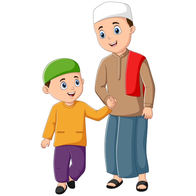 Cute little Muslim boy with his father illustration