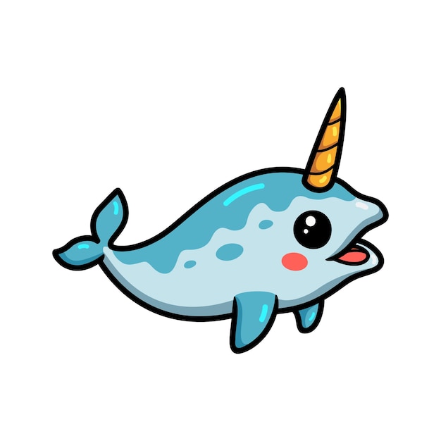 Cute little narwhal cartoon swimming