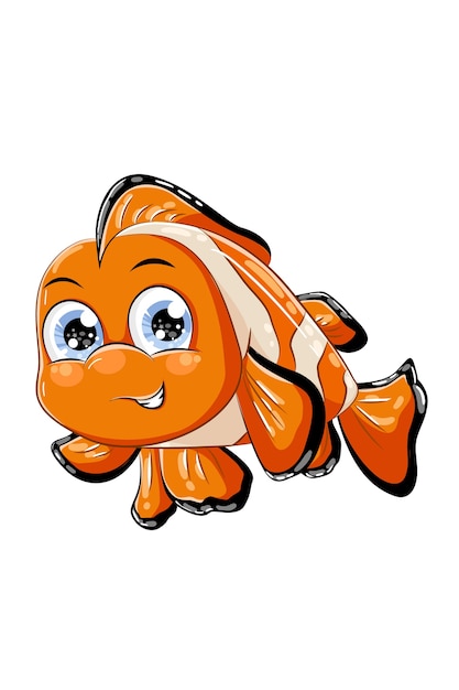 Vector a cute little orange clown fish, animal cartoon illustration