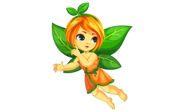 Vector cute little orange fairy flying